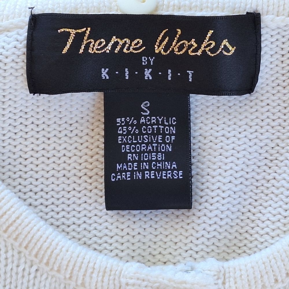 Vintage 90's KIKIT Christmas Sweater Cream Embellished Ornaments Cardigan size S - Picture 7 of 16